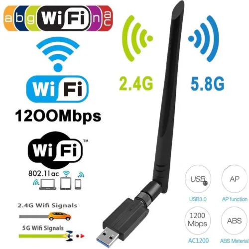 Wireless USB WiFi Adapter, 1200Mbps 5GHz USB 3.0 WiFi Adapter Antennas