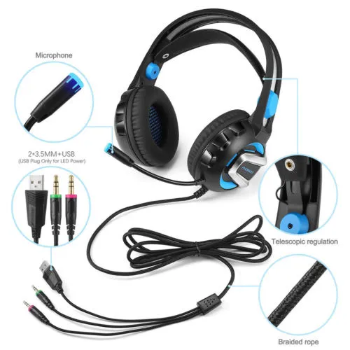 Wired Gaming Stereo Headset, LED Lights Headphone Mic Gamer Appliance