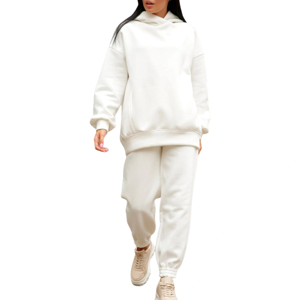 Sports Outfits, Solid Color Long Sleeve Hooded Sweater + Pants