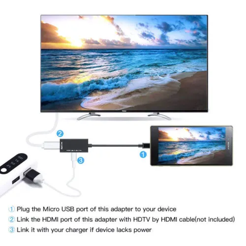 Micro USB to HDMI HD Adapter, Male to Female 1080P HD HDMI Audio Video Cable