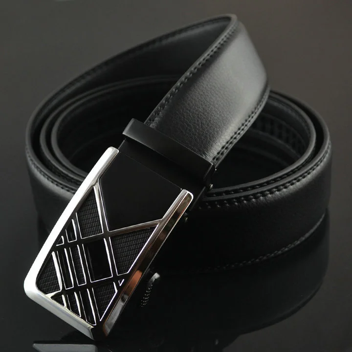 Men Faux Leather Belts Fashion Solid Color Automatic Buckle Waistband