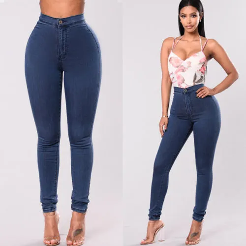 Women's Jeans, Solid Color High Waist All-match Slim Pants for Party