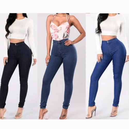 Women's Jeans, Solid Color High Waist All-match Slim Pants for Party