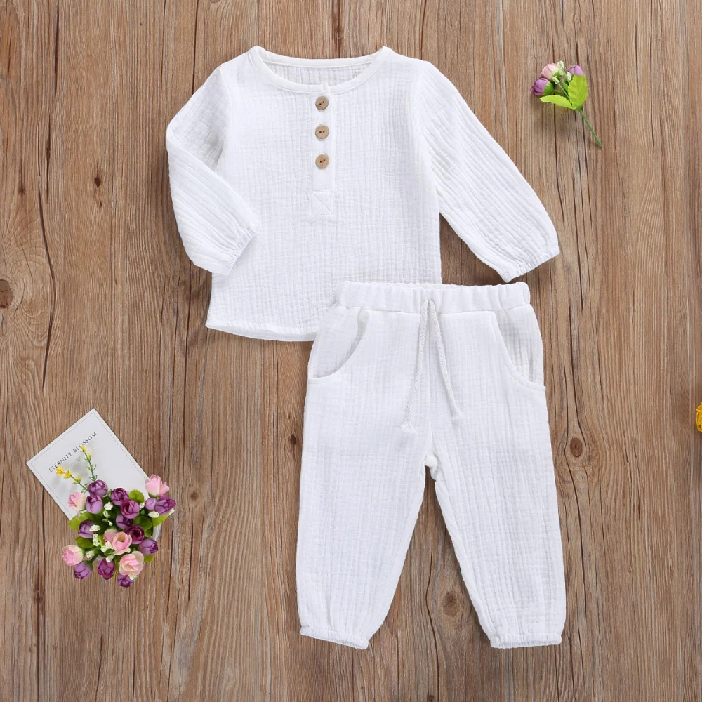 Newborn Baby Autumn Clothes Set Long Sleeve Button Tops+Drawstring Long Pants