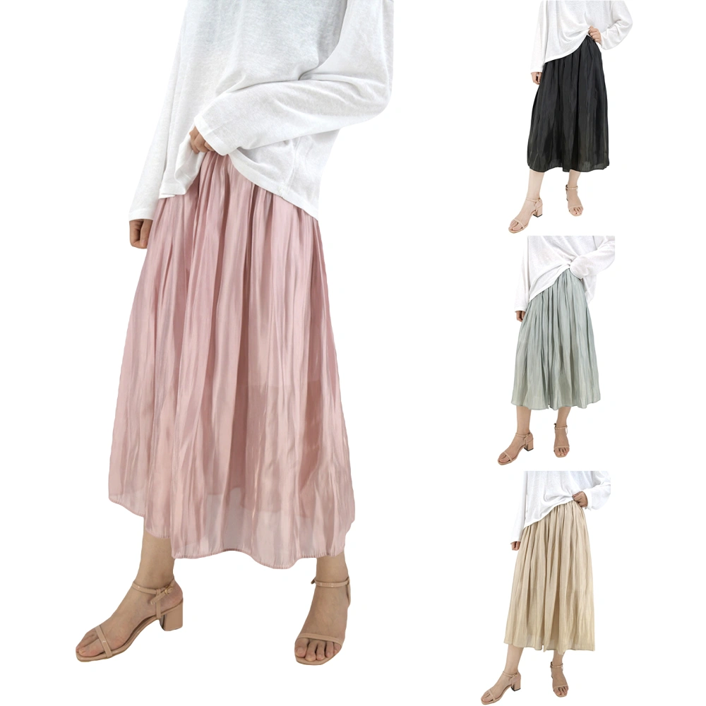 Women Solid Color Pleated Skirt, Large Hem High Waist A-line Skirt