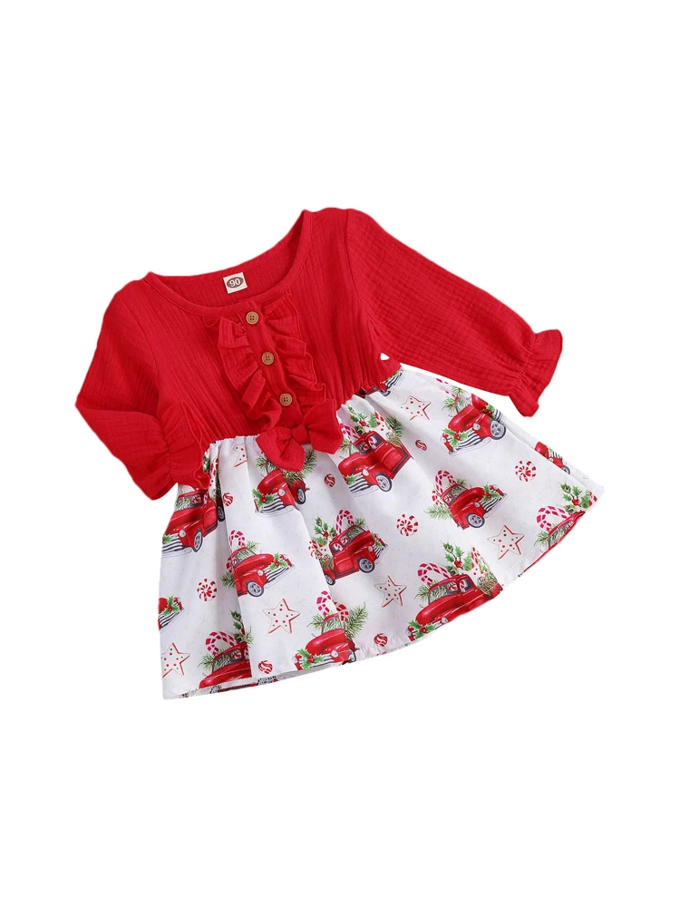 Girl's Red Dress, Long Sleeve Top and Short Skirt, 6 Months-4 Years