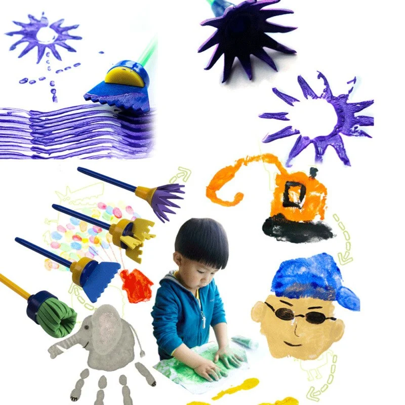 4 PCs Painting Sponge Brushes Set Kids Graffiti DIY Drawing Toys