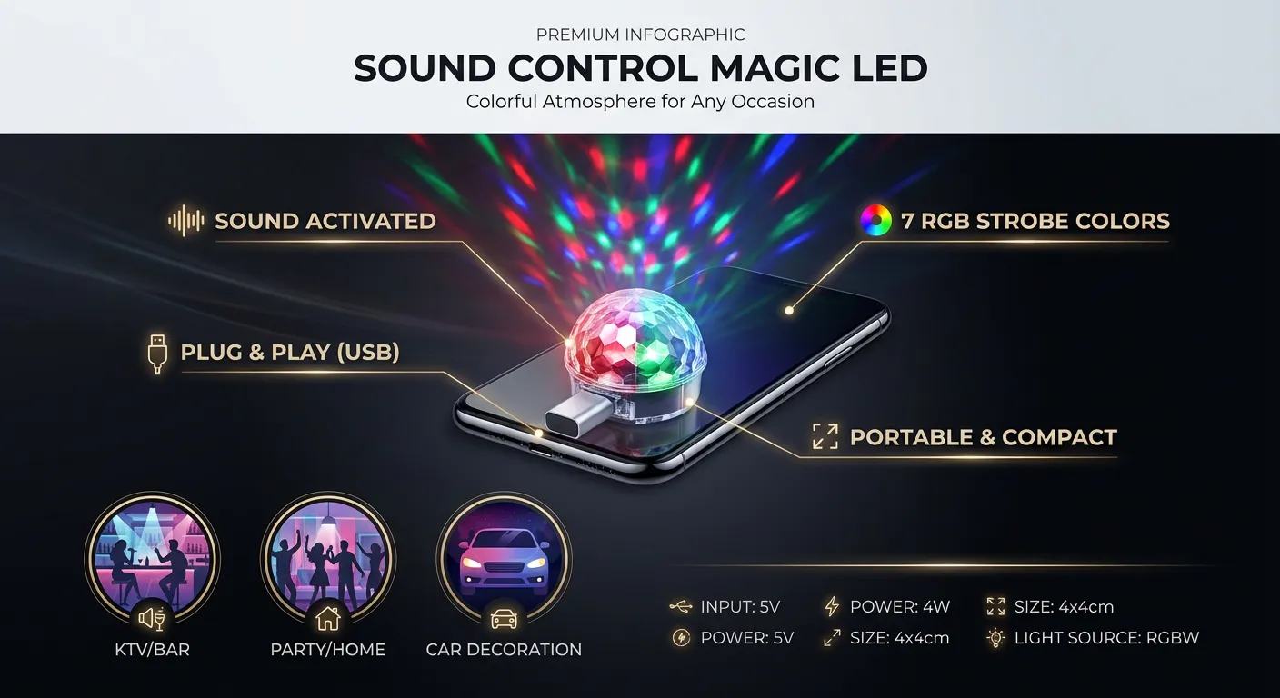 Sound Control Magic LED Light DJ Disco Stage Colorful Atmosphere Lamp