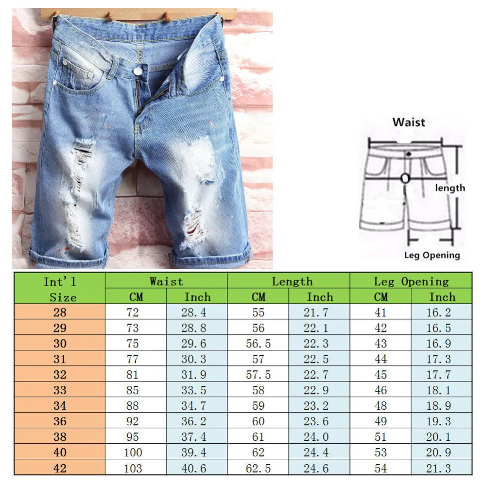 Men’s Denim Shorts, Gradient & Ripped Hollow-Out Knee-Length Jeans