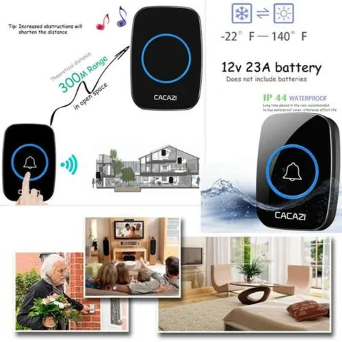 LED Remote Wireless Doorbell, Waterproof EU/US Plug Chime Door Bell