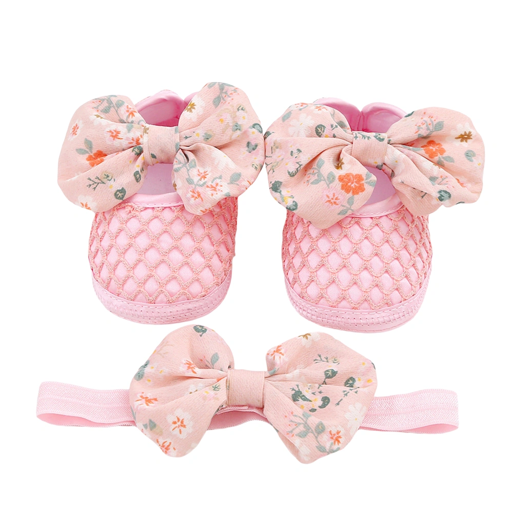 Baby Girls Shoes, Soft Sole Flower Print Bow Flats with Headband