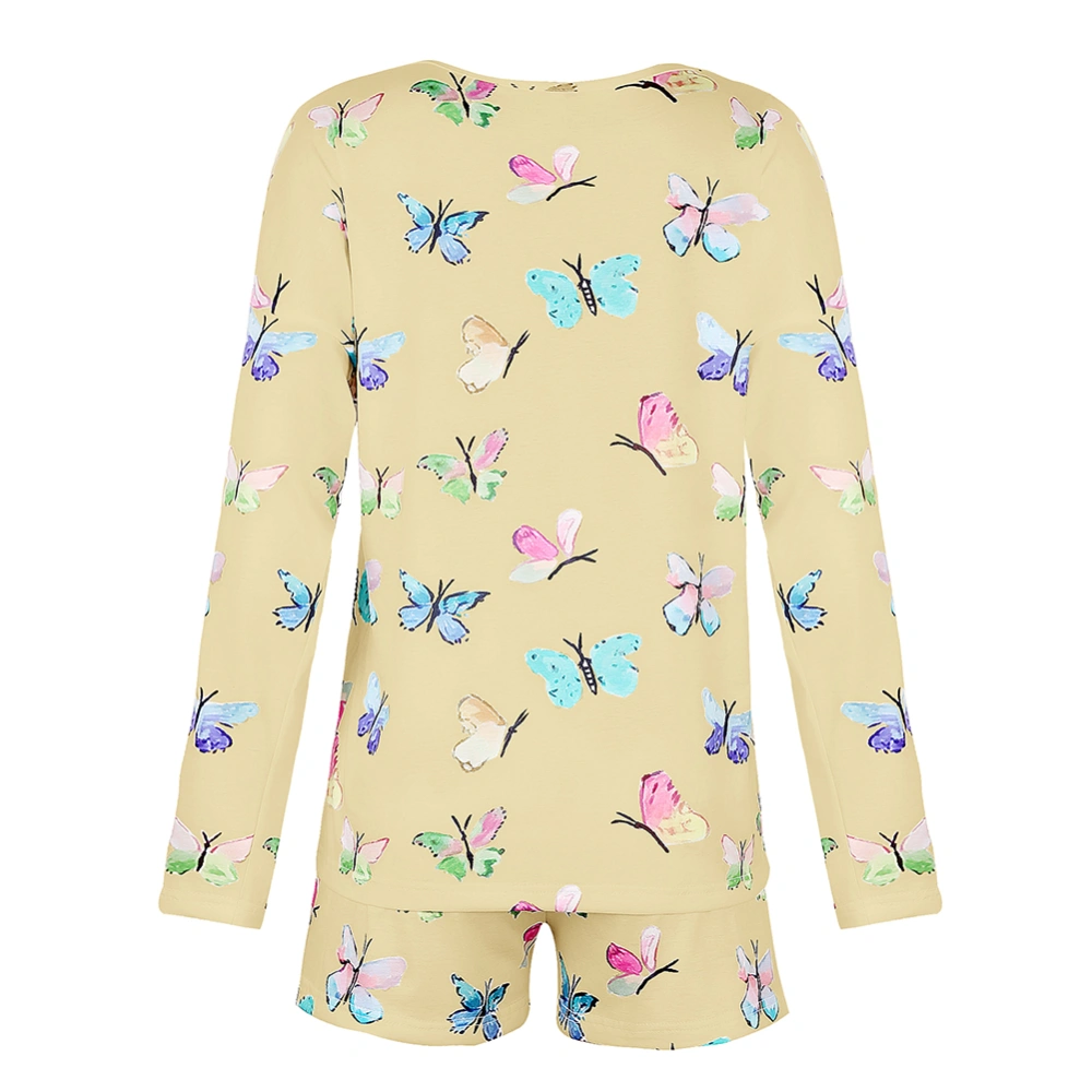 Women Summer Nightclothes, Butterfly Long Sleeve T-shirt + Shorts