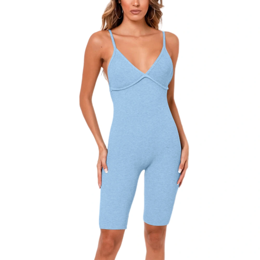 Women's Plain One-Piece Clothes, V-Neck Suspender Tight Romper