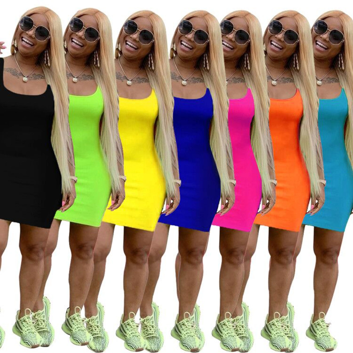 Women's Solid Color Tight Dress, Suspender Stretchy Evening Dress