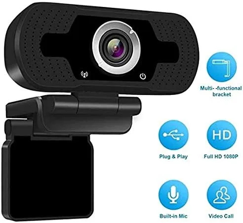 HD 1080P Plain Web Camera, Computer Camera with Built-In Microphone