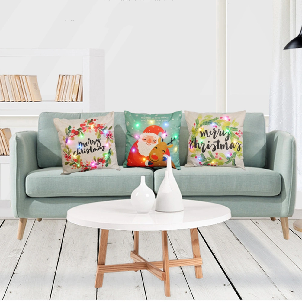 Christmas Series Cartoon Pillow Cover, LED Sofa Cushion Cover