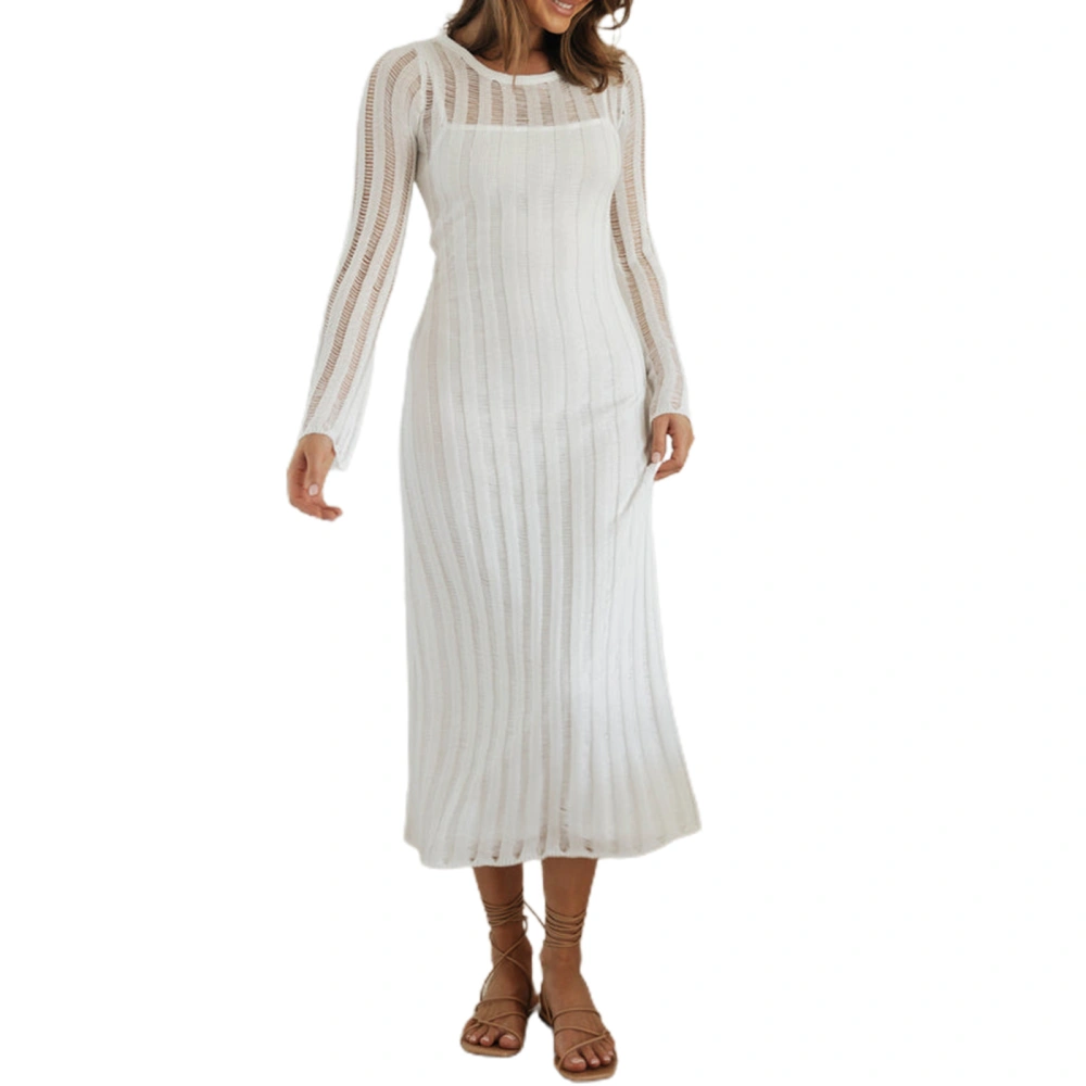 Women’s Summer Beach Dress Long Sleeve Hollow Out Knit Dress