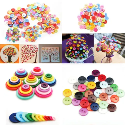 Multi-color Sewing Round Buttons, 4 Holes for Kids Girl DIY Decals