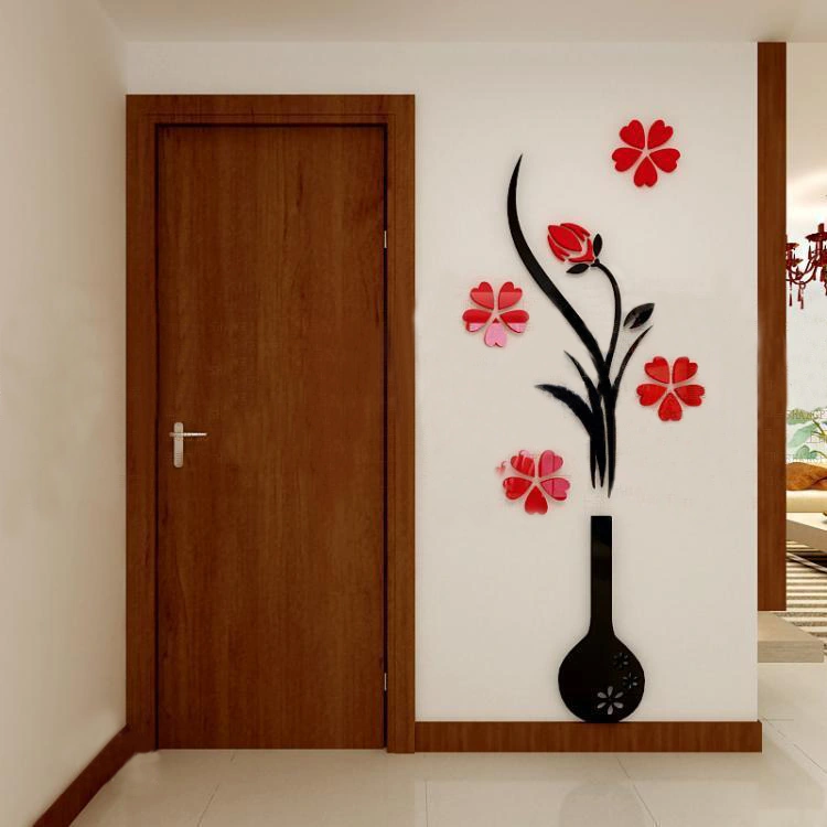Wall Stickers 3D Plum Flower Pot Removable Acrylic Wallpaper