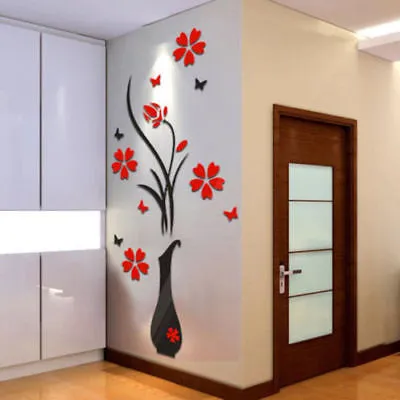 Wall Stickers 3D Plum Flower Pot Removable Acrylic Wallpaper