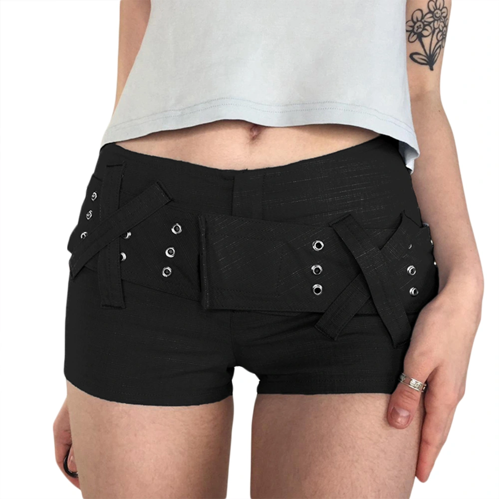 Women Low Waist Denim Shorts Summer Solid Color Skinny Short Pants