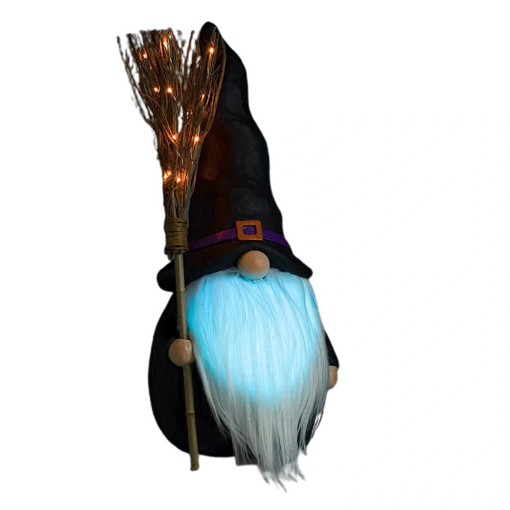 Halloween Gnomes Figurine, Gnomes Statues with Lighted Beard and Broom