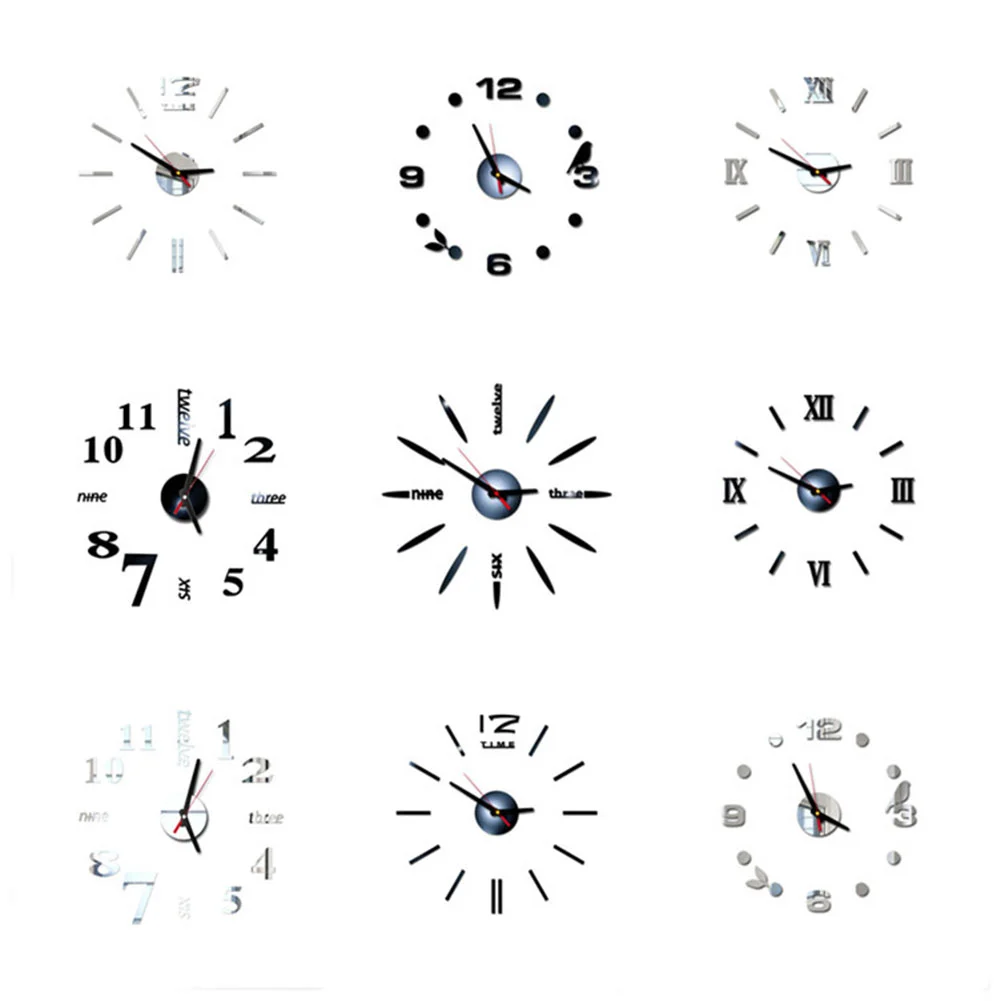 3D Mirror Wall Clock Stickers, DIY Removable Art Decal Wall Sticker