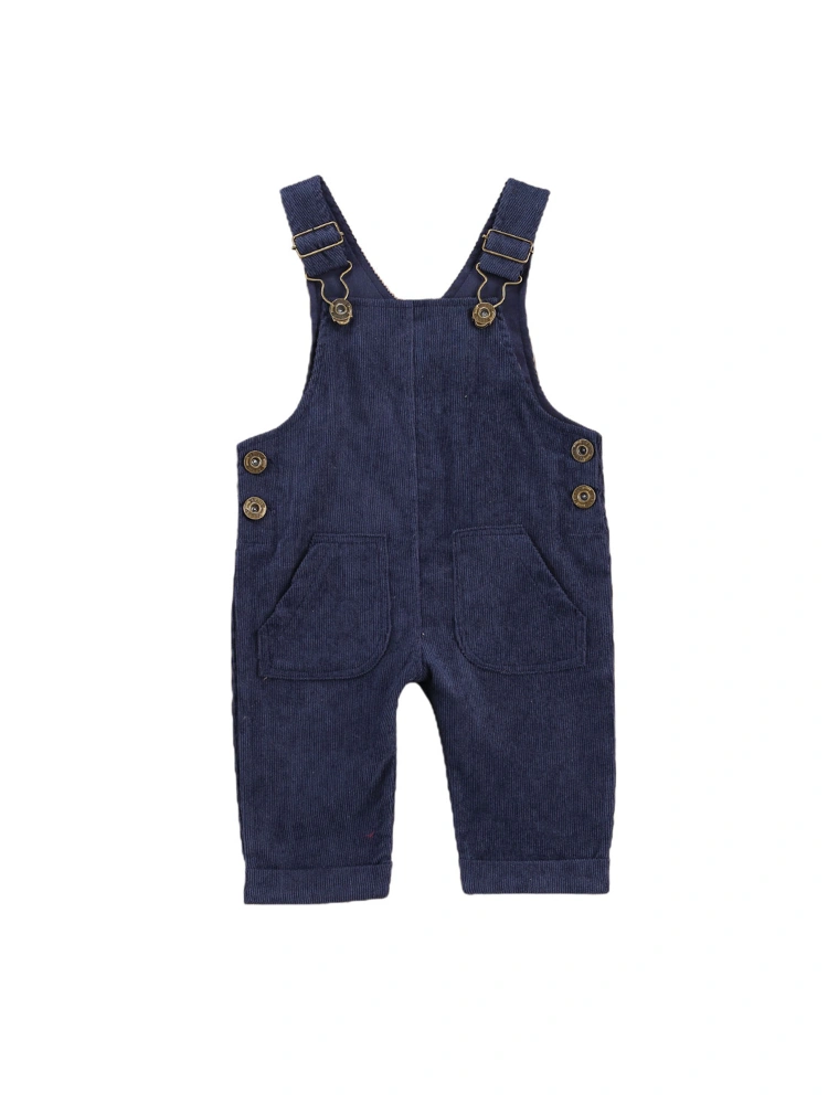 Baby Boys Suspender Pants with Buttons, Loose Fit Solid Color Trousers