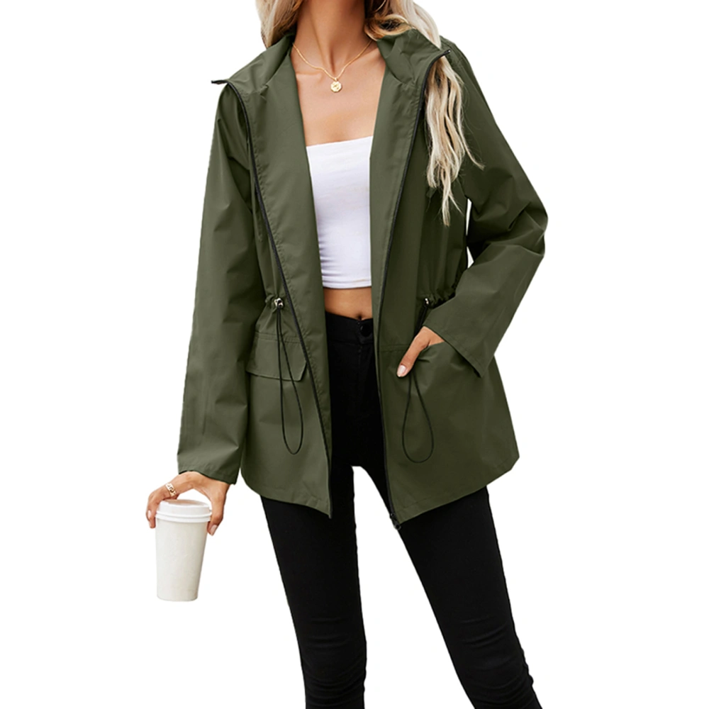 Women Jacket, Solid Color Hooded Long Sleeve Slim-Waist Sports Coat