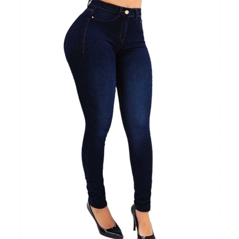 Women's Casual Denim Long Pants, Stretch High Waist Slim Fit Jeans