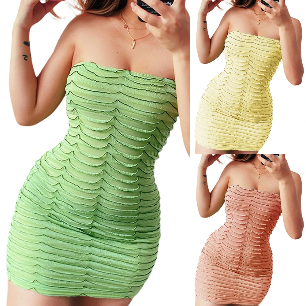 Women’s Solid Color Off-the-shoulder Tube Tops Pleated Short Dress