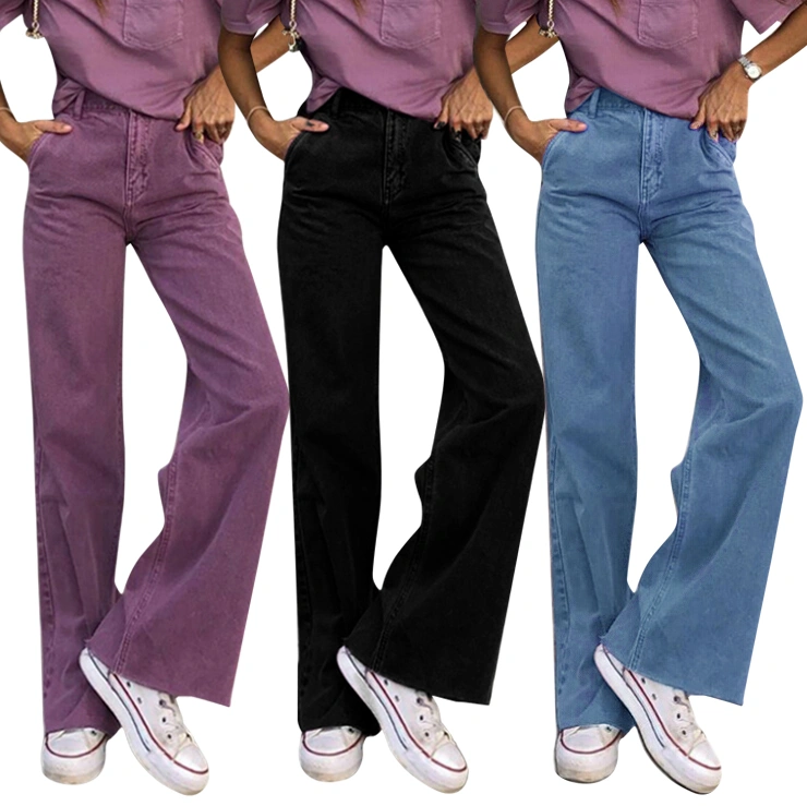 Women's Trousers, Loose Solid Color Straight Jeans Leisure Pants