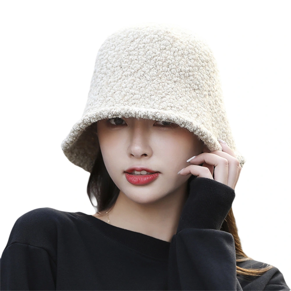 Women Winter Bucket Hat, Solid/Contrast Color Soft Furry Warm Cap