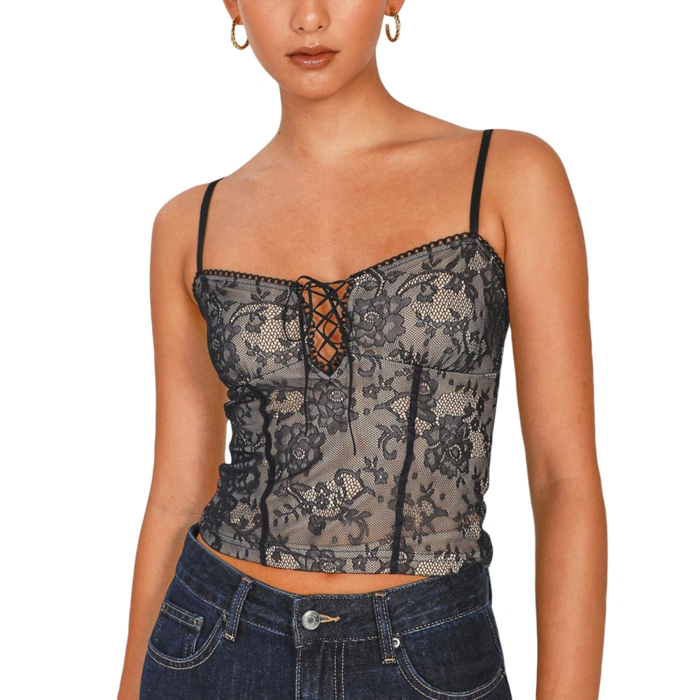 Women Vest, Sleeveless Floral Embroidery Bandage Casual Crop Tops 