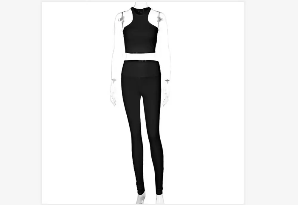 Women Clothes Set, Solid Color Halter Neck Camisole and Leggings