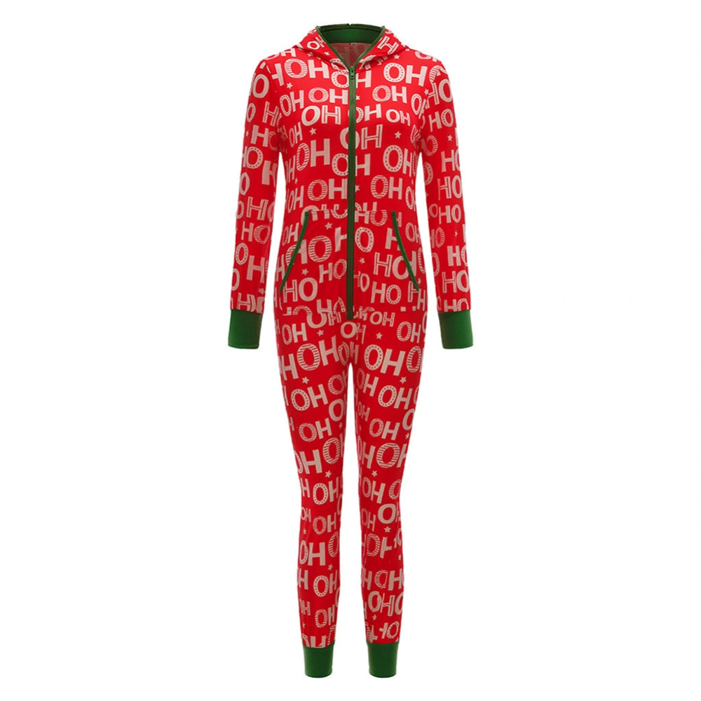 Women Christmas Home Rompers, Cartoon Printed Hooded Long Sleeves Jumpsuits