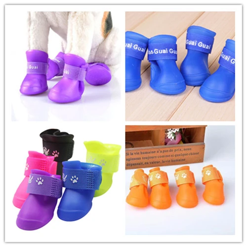 Anti-Slip Skid Dog Cat Rain Protective Boots Waterproof Candy Colors Shoes