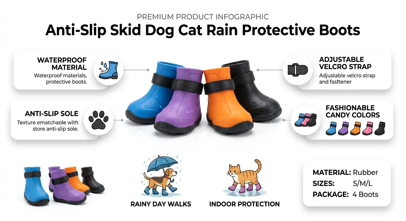 Anti-Slip Skid Dog Cat Rain Protective Boots Waterproof Candy Colors Shoes