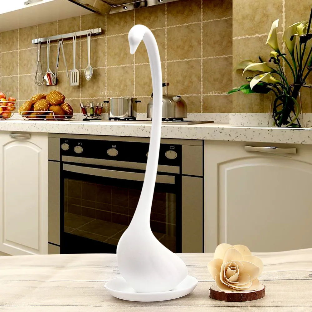 Swan Soup Ladle and Plate Set Elegant Upright Swan Soup Spoon