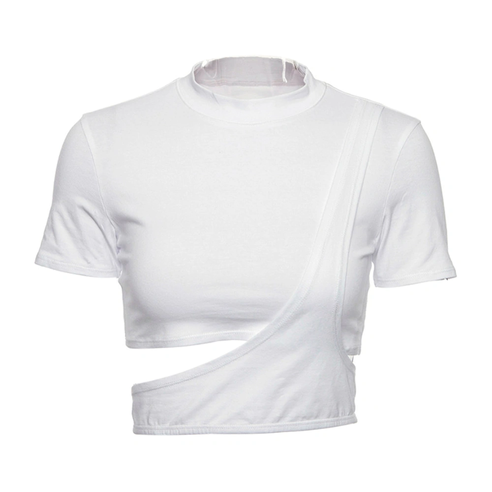 Women’s Short Sleeve Crop Tops, Mock Neck Pure Color Short Tops