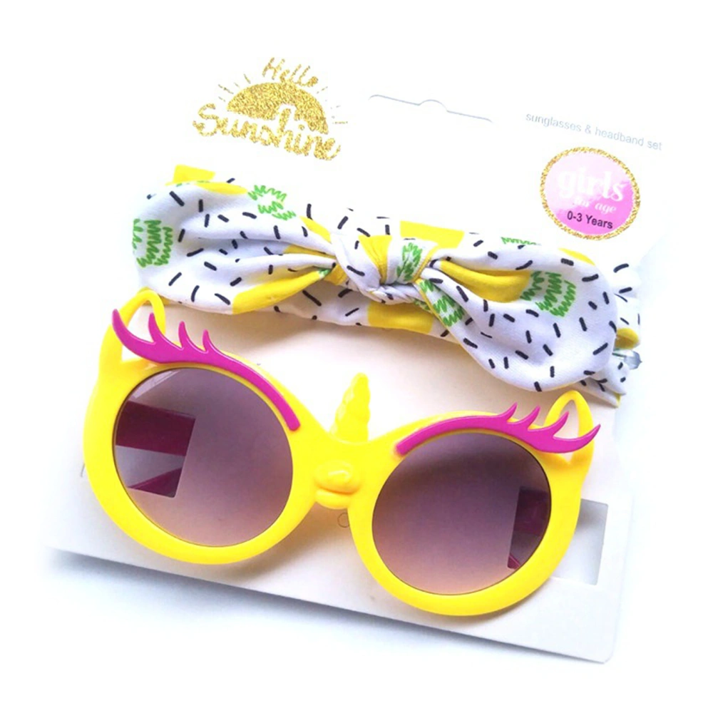 Sunglasses & Headband Set, Cartoon Glasses + Printed Bow Hairband