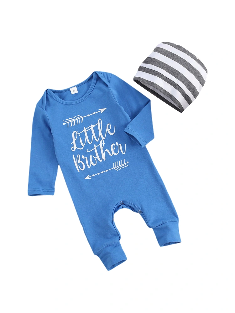 2 PCS Baby’s Long Sleeve Letter Arrow Print Romper and Hat, 3-24 Months