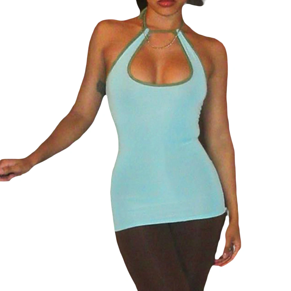 Women’s Cami Tops Sleeveless Tie Halter Neck Contrast Color Camisole