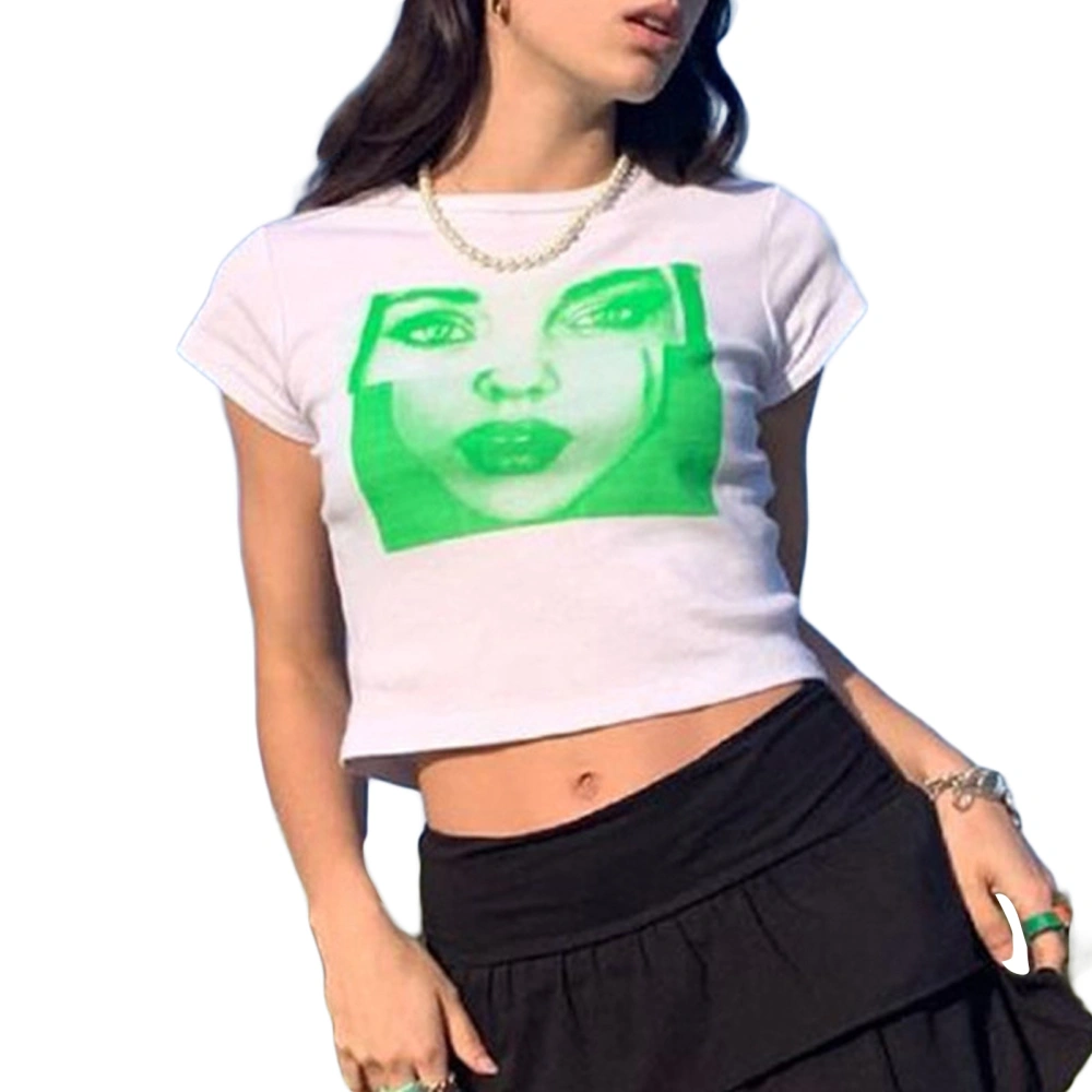 Women Portrait Crop Tops, Short Sleeve Slim Fit Graphic T-Shirts