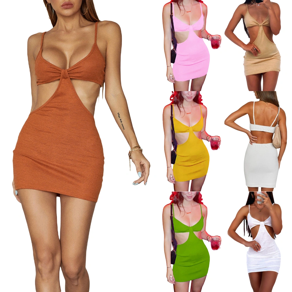 Women Sexy Slip Dress, V-neck Sleeveless Hollow Out One-piece