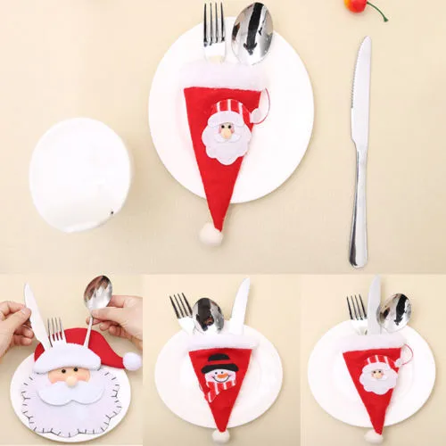 Kitchen Tableware Holder Pocket Santa Claus Snowman Table Cutlery Bags