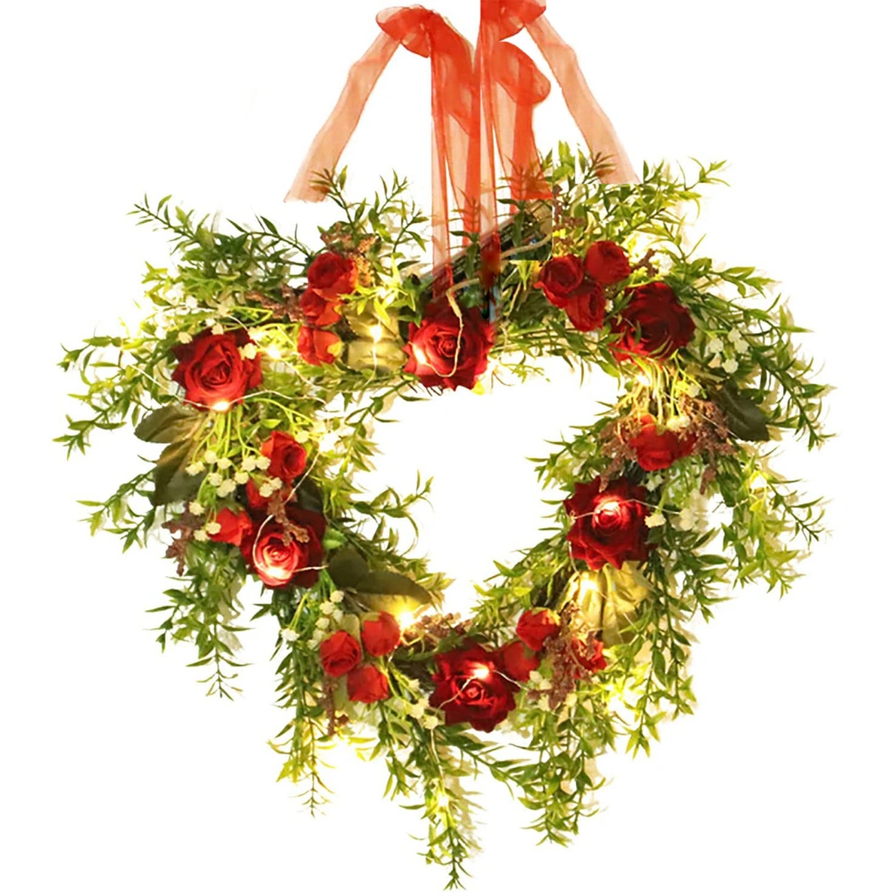 Valentine's Day Wreaths, Light Up Heart Shaped Garland with Roses