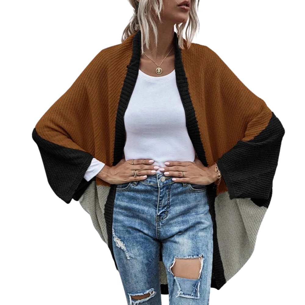 Women Open Front Sweater, Color Block Batwing Sleeve Knit Cardigan