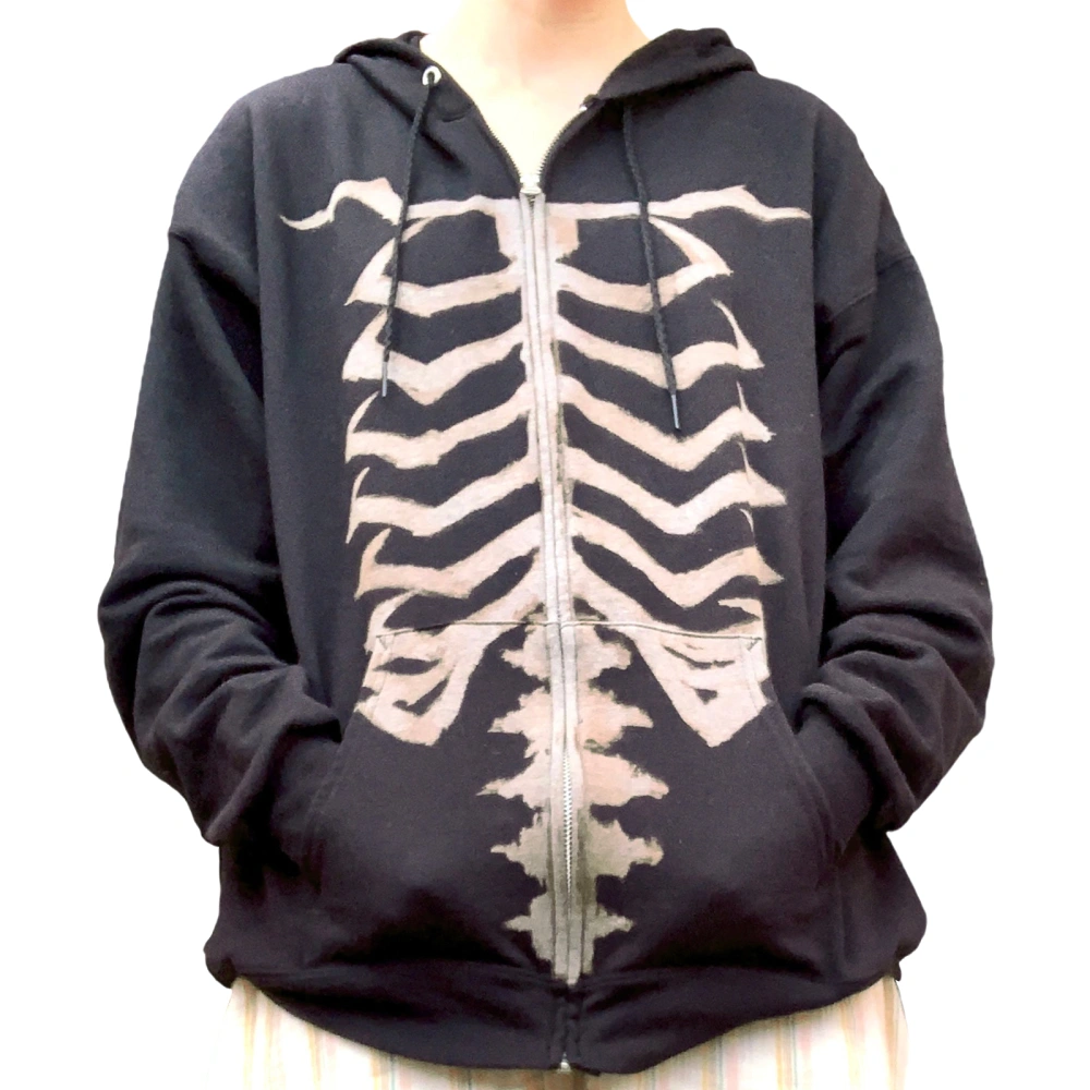 Women's Full Zip Long Sleeve Skeleton Print Relaxed Fit Hoodies