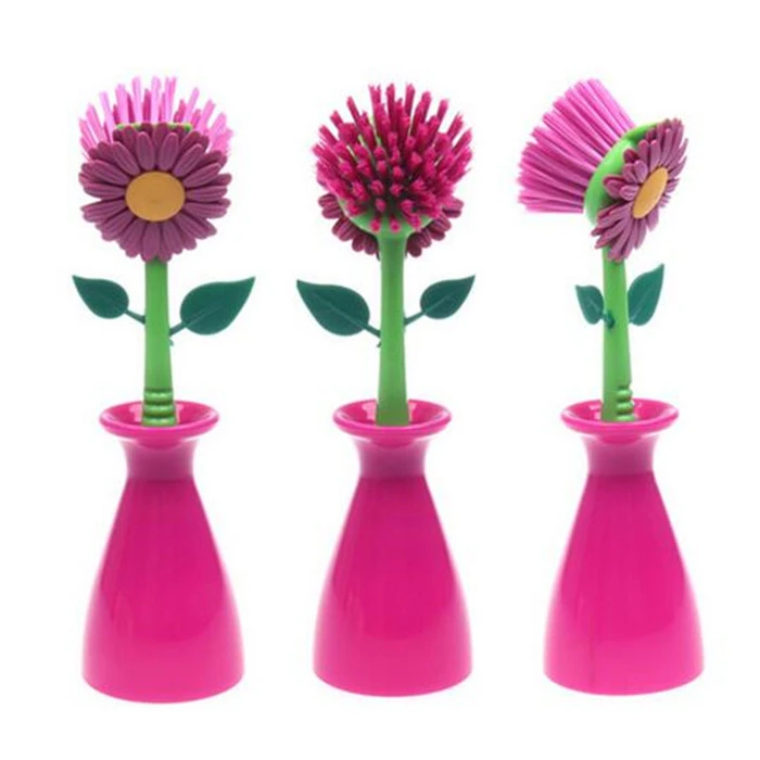 Sun Flower Dish Scrub Brush Kitchen Cleaning Brush with Handle
